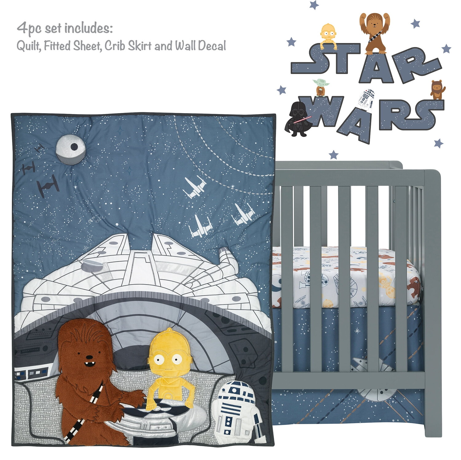 

Комплект постельного белья для детской кроватки Lambs & Ivy Star Wars Signature Millennium Falcon, синий