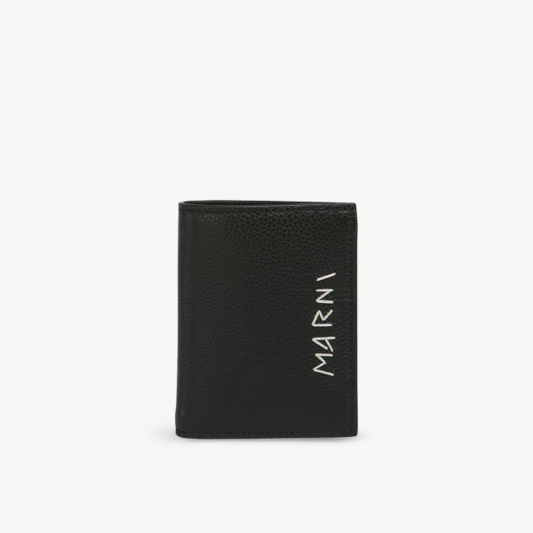 Кожаный кошелек с брендовой типографикой Marni, черный