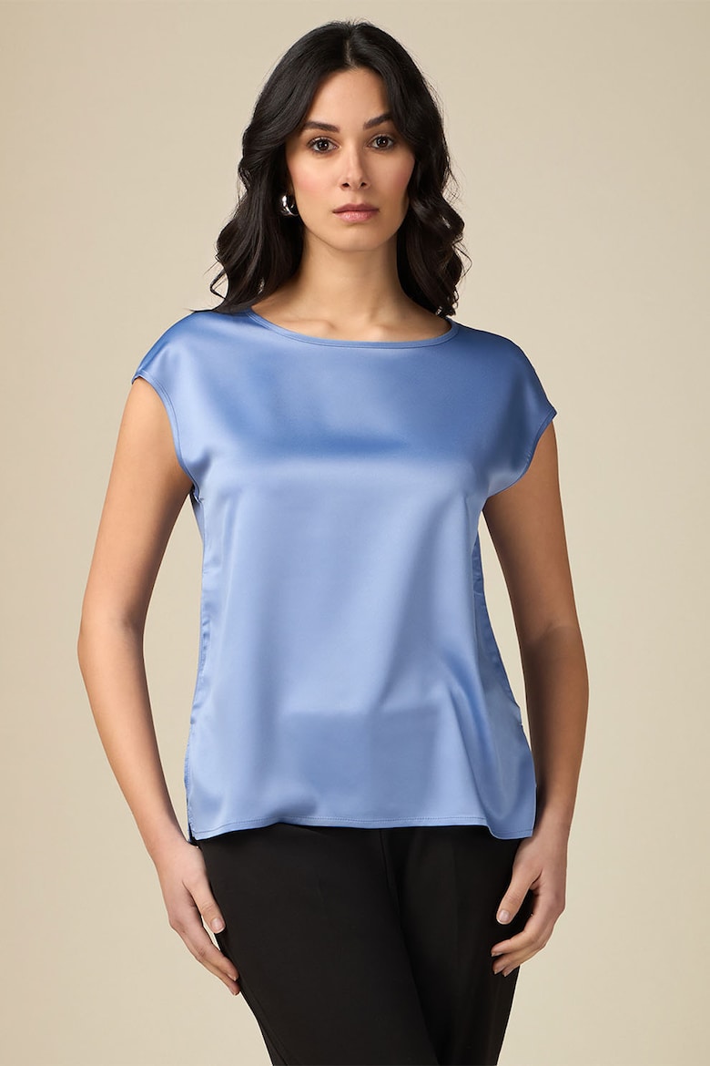 цена Атласная блузка с короткими рукавами Oltre, синий