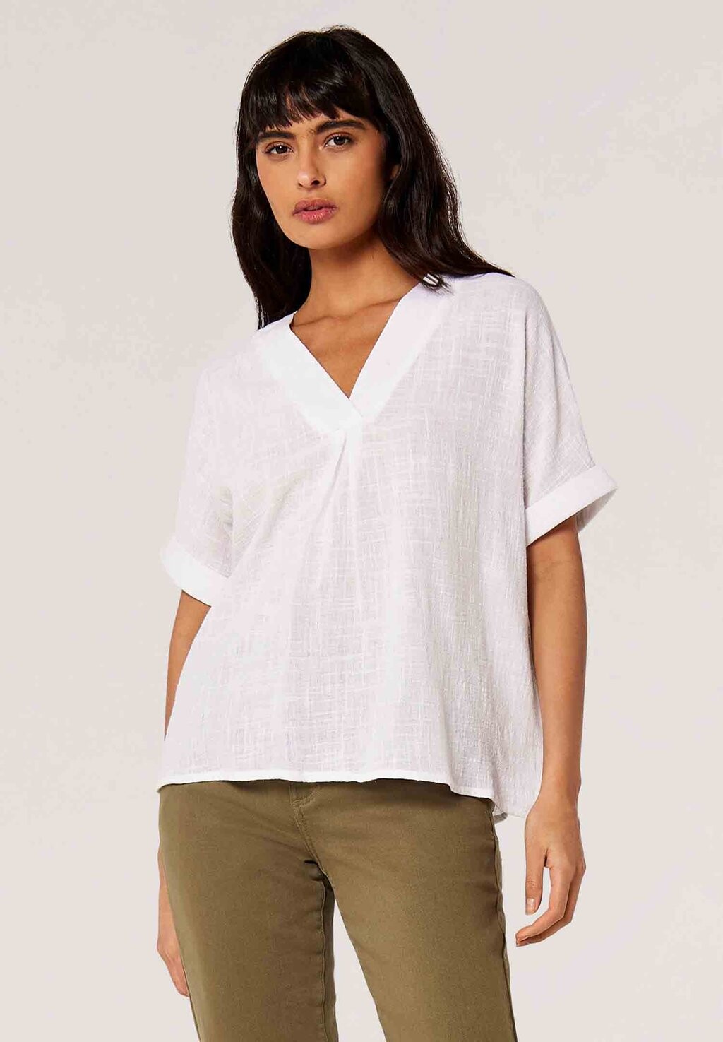 

Блузка V NECK ROLL SLEEVE Apricot, цвет white