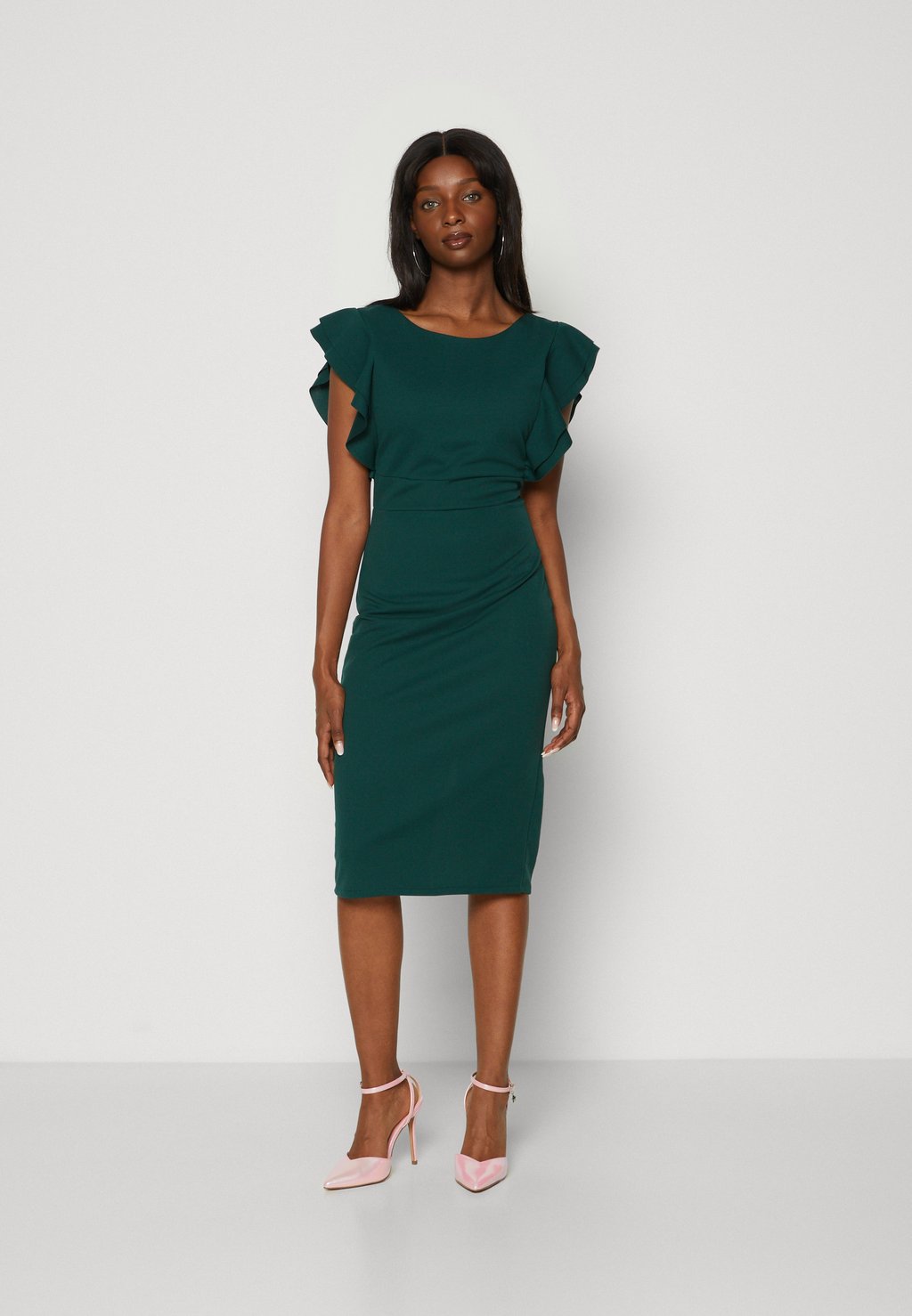 

Платье из джерси DIANA RUFFLE SLEEVE MIDI DRESS Wal G, цвет forest green