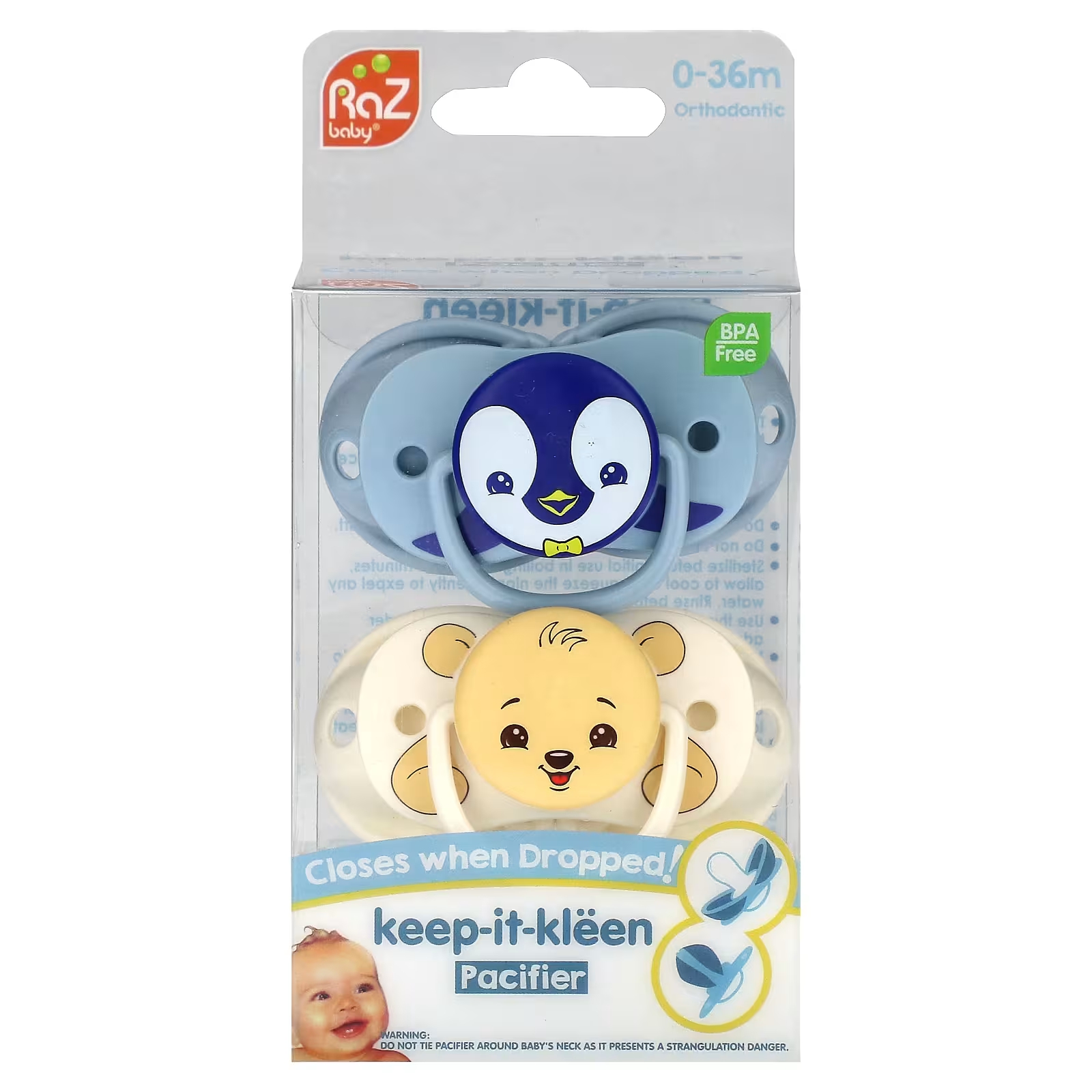 Соска Penguin & Bear RaZbaby Keep-It-Kleen 0–36 месяцев, 2 соски