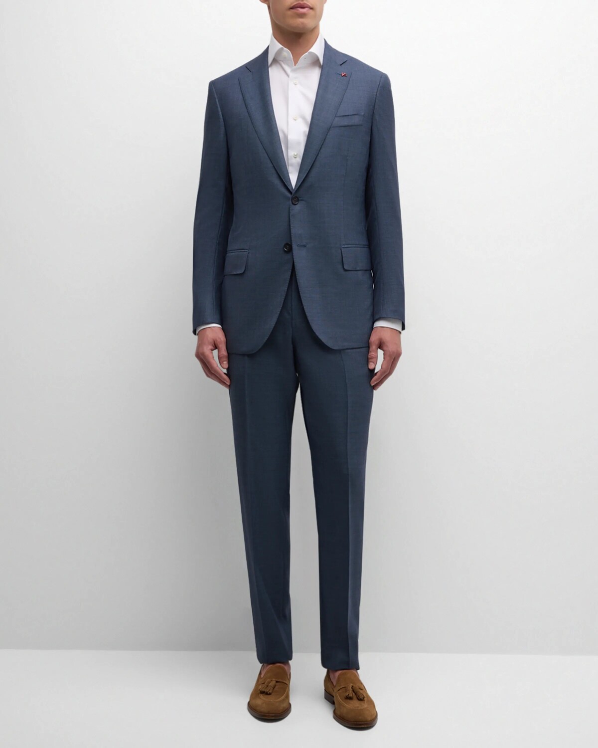 

Мужской синий шерстяной костюм с птичьим глазом Isaia, цвет Medium Blu