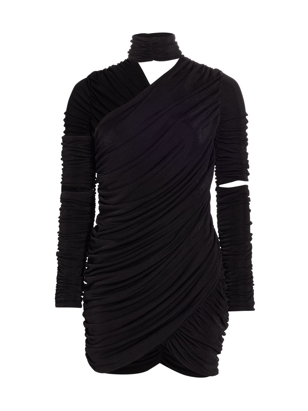 Асимметричное мини-платье из джерси с рюшами Aliétte, черный