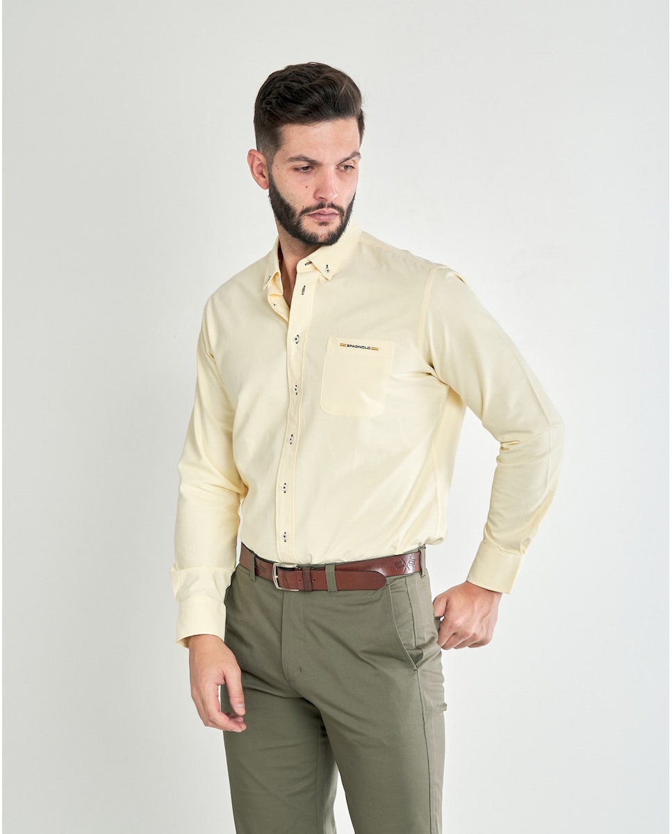 Однотонная мужская оксфордская рубашка с карманами желтого цвета Spagnolo, желтый рубашка мужская из ткани оксфорд с коротким рукавом в полоску 100% хлопок