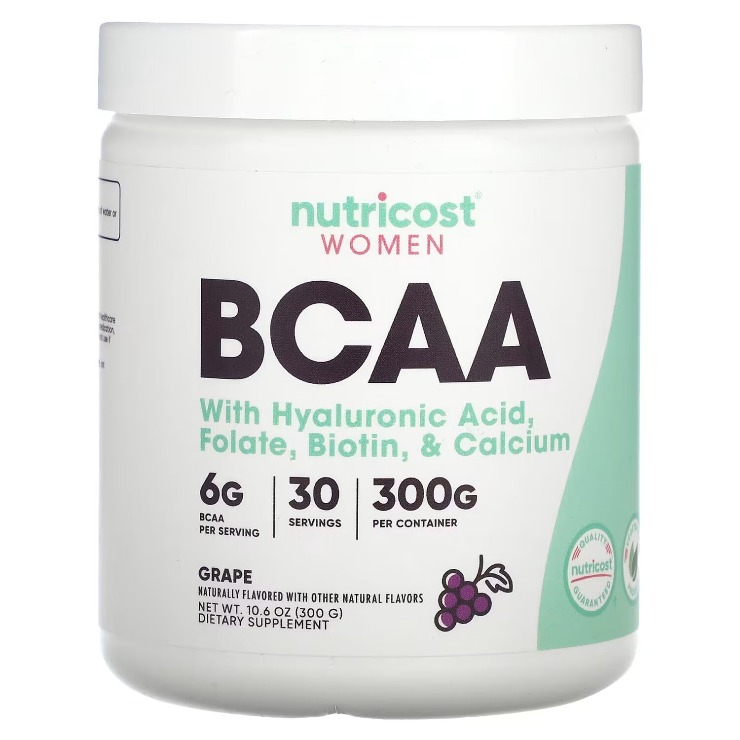 

Пищевая добавка Nutricost BCAA With Hyaluronic Acid, Folate, Biotin, & Calcium со вкусом винограда, 300 г