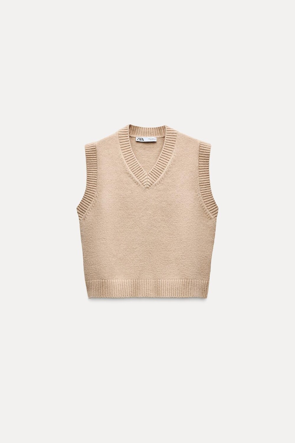 

Однотяжной вязанный жилет ZARA, средний верблюд