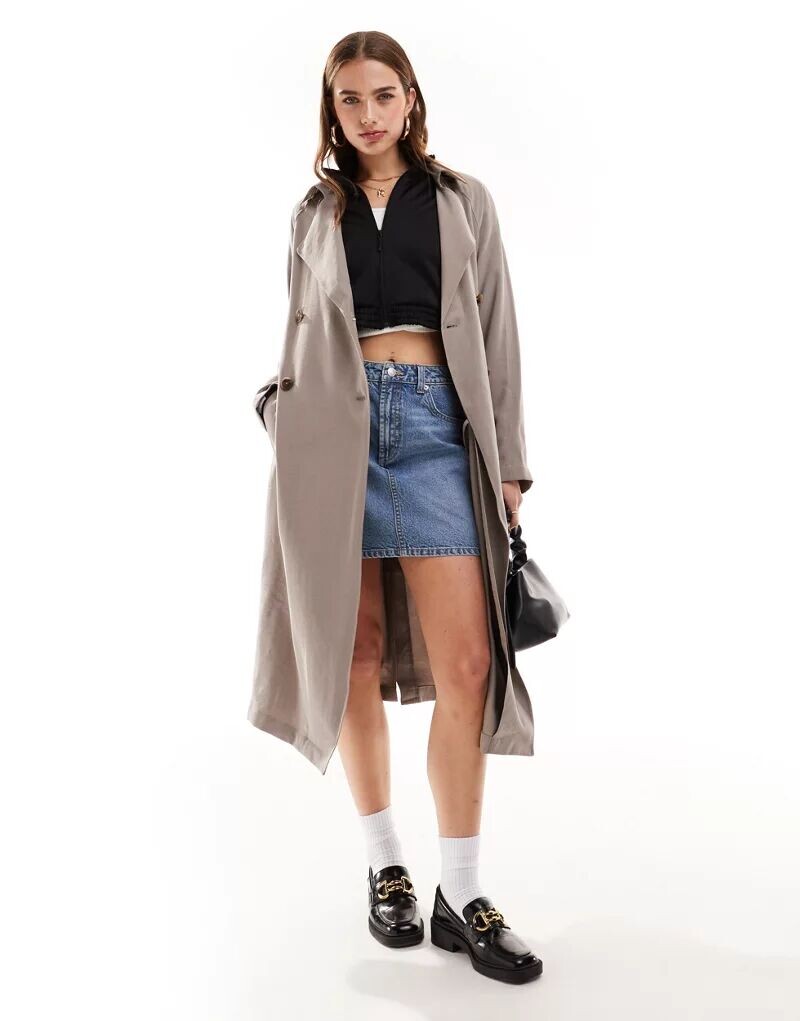 

Мягкий тренч миди грибно-коричневого цвета ASOS