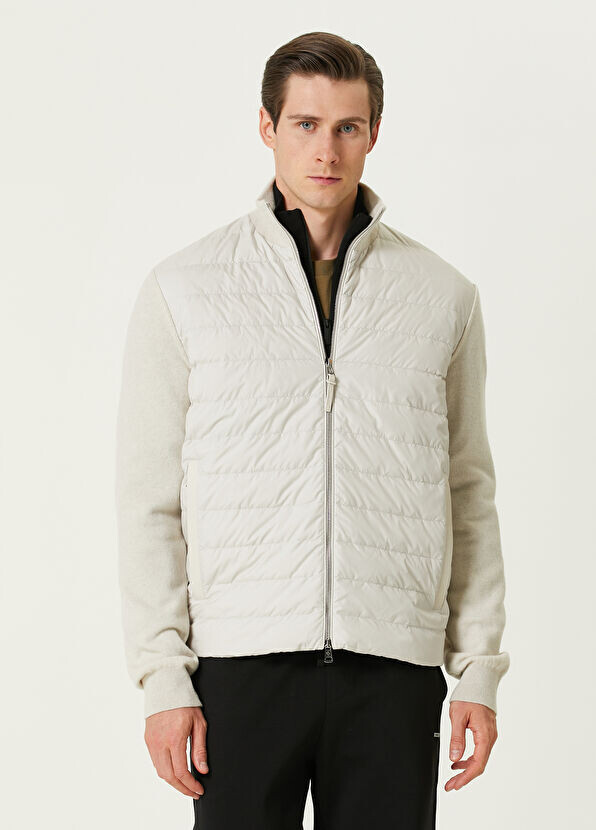 

Шерстяное стеганое пальто с трикотажной отделкой Moncler, бежевый
