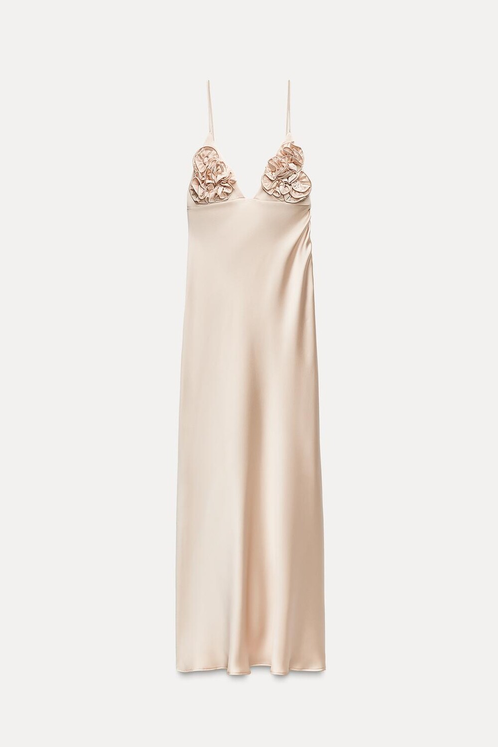Атласное платье миди с орушами ZARA, песок