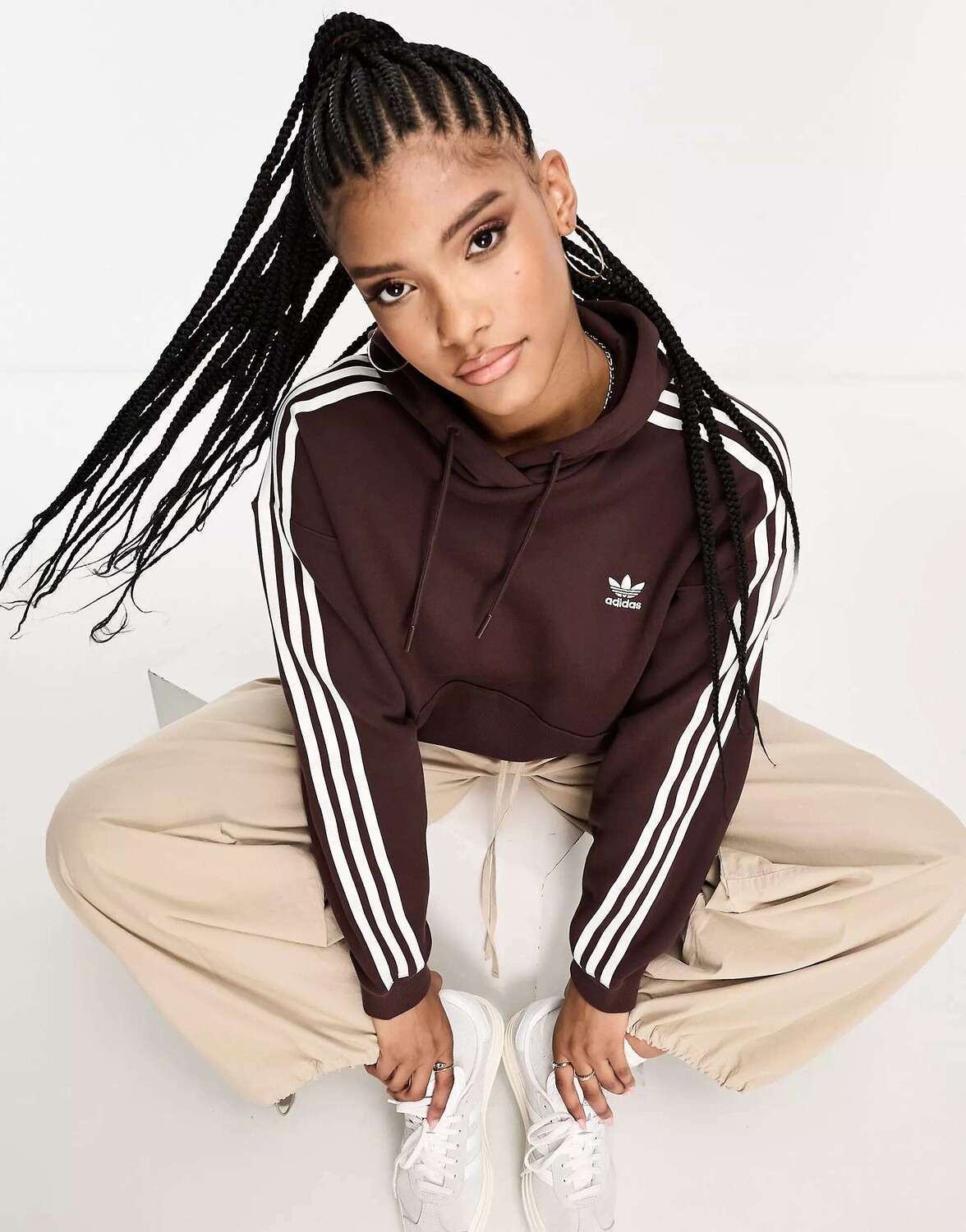 

Тенне-коричневое худи оверсайз с тремя полосками adidas Originals, Коричневый