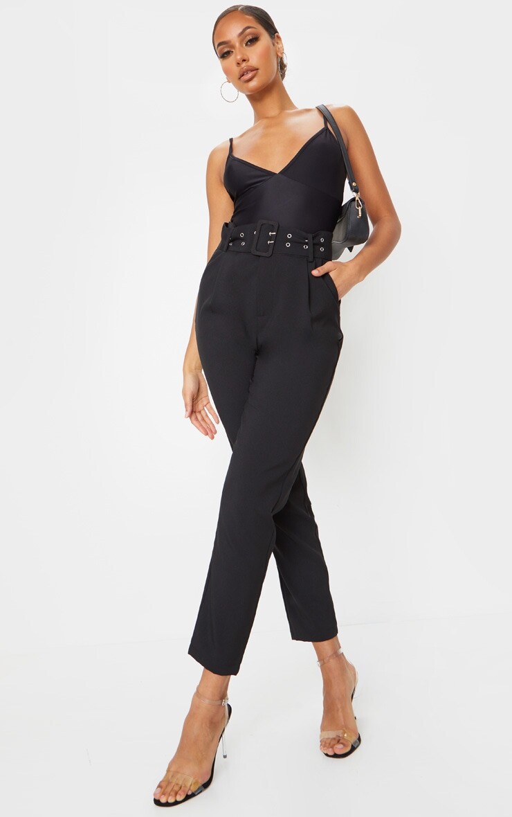 

PrettyLittleThing Черные брюки-сигареты с двойной пряжкой и поясом, Черный