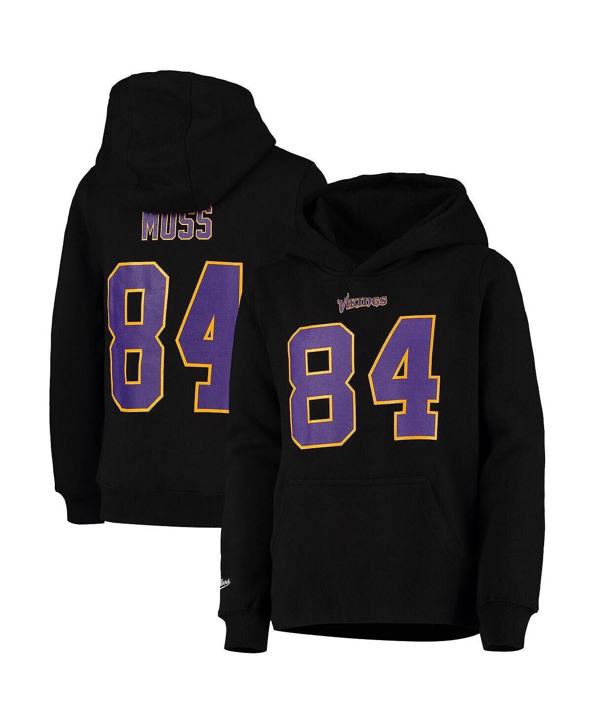 

Черная толстовка с капюшоном из флиса с именем и номером игрока Big Boys Randy Moss Minnesota Vikings Mitchell & Ness