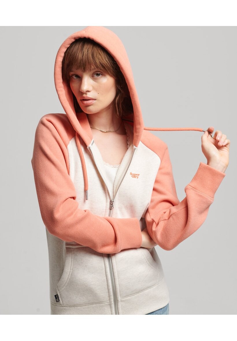 

Толстовка на молнии Superdry БЕЙСБОЛ С ВЫШИТЫМ ВИНТАЖНЫМ ЛОГОТИПОМ, светлый овсяно-мерелевый Hype огненно-коралловый меланжевый, Красный