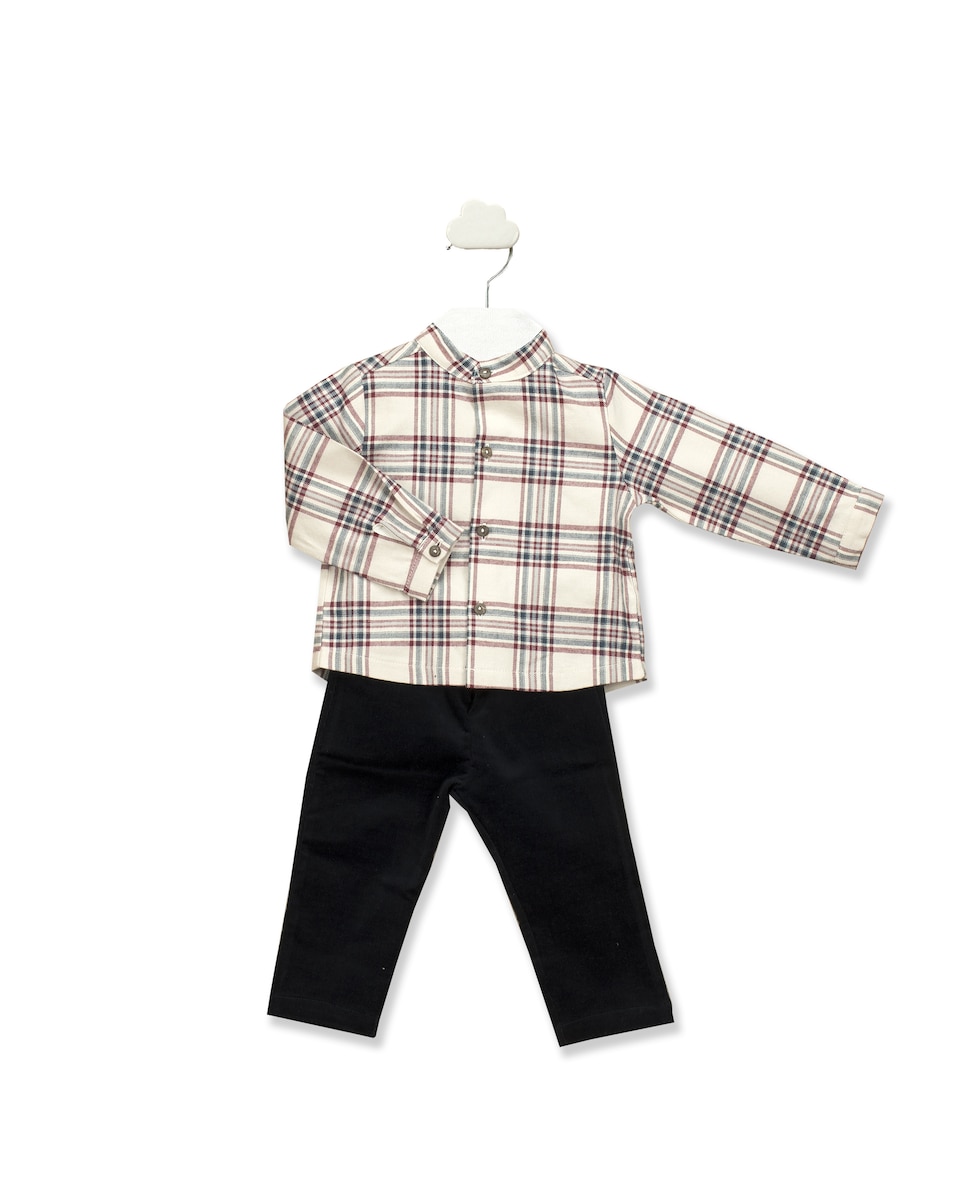Комплект из двух предметов для мальчика с клетчатым принтом BABIDÚ, бежевый женская ретро рубашка с вышивкой новинка лета 2022 модная корейская повседневная однотонная рубашка с вышивкой и v образным вырезом