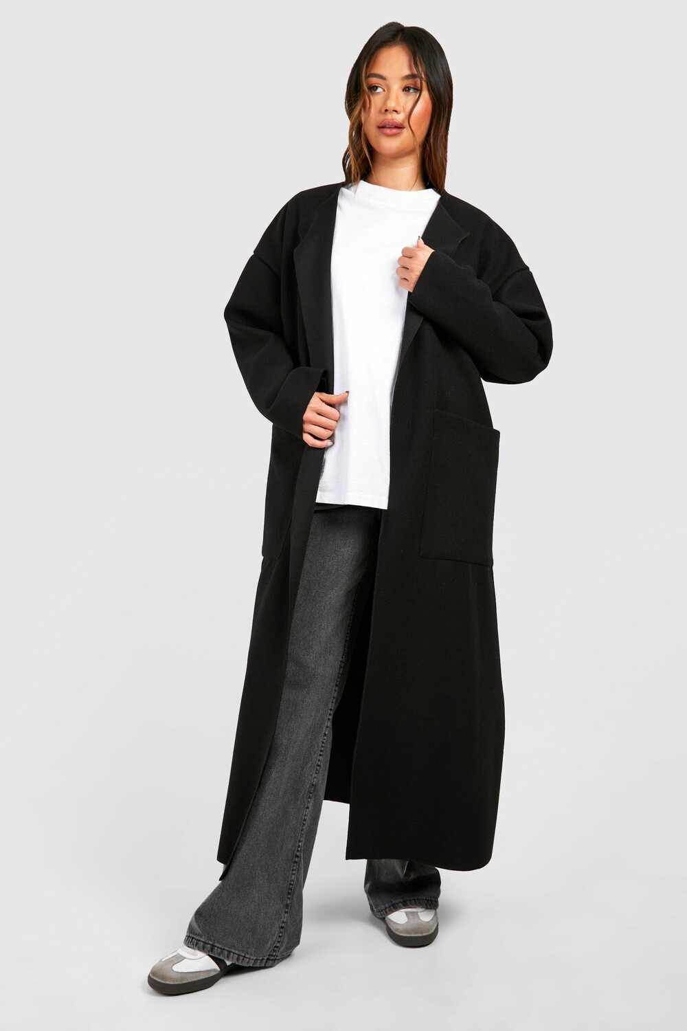 

Пальто макси без воротника из шерсти boohoo, черный