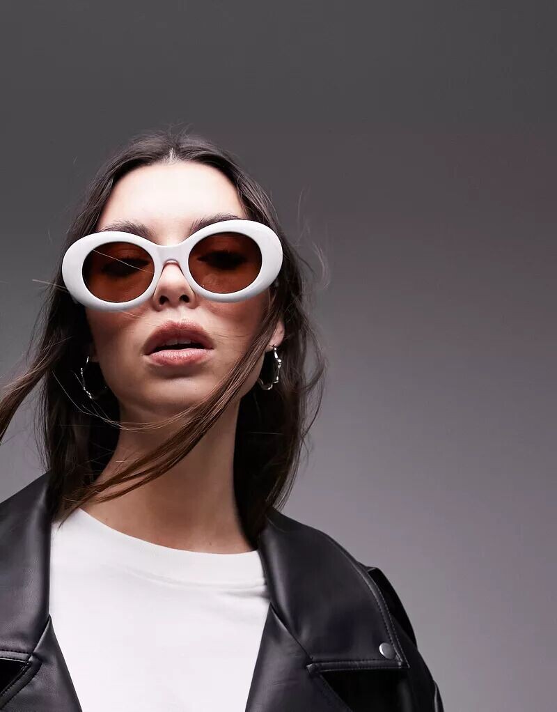 

Белые большие круглые солнцезащитные очки Topshop