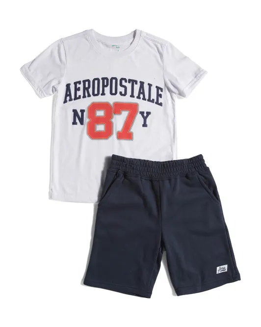 

Комплект из 2 футболок и шорт с рисунком для больших мальчиков Aeropostale Kids, белый/синий