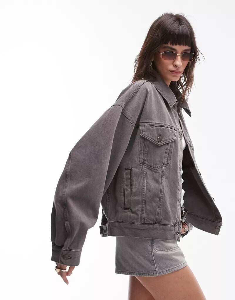 

Дымчатая джинсовая куртка с объемными рукавами Topshop, Серый