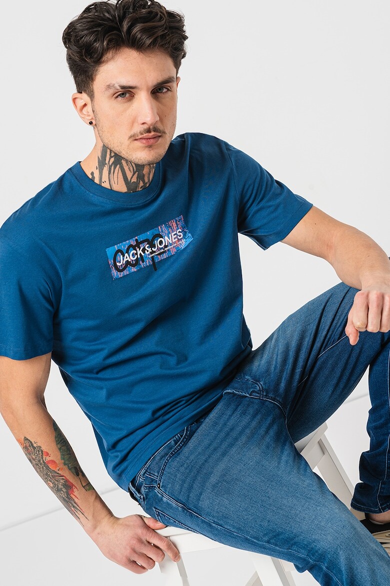 

Футболка с овальным вырезом и логотипом Jack & Jones, синий