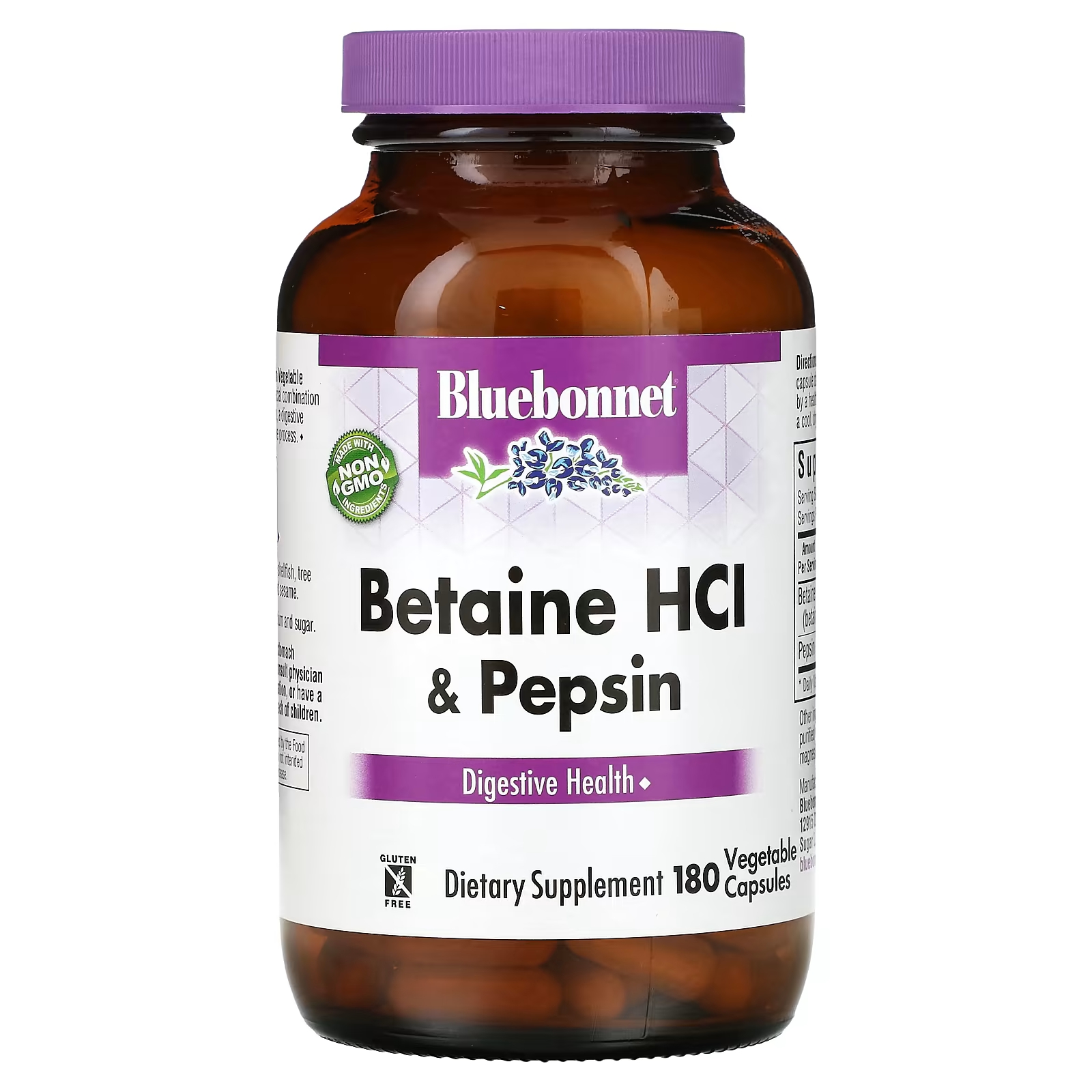 Бетаина гидрохлорид с пепсином Bluebonnet Nutrition, 180 растительных капсул kaged креатин гидрохлорид 75 растительных капсул