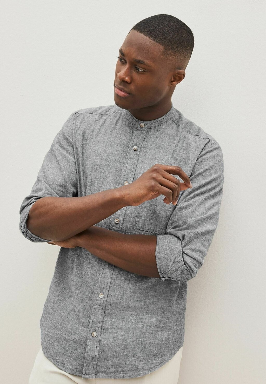 

Рубашка LINEN BLEND ROLL SLEEVE SHIRT WITH GRANDAD COLLAR Next, цвет grey