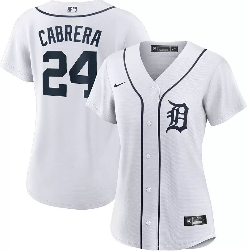 

Женская белая майка Nike Detroit Tigers Miguel Cabrera #24 Cool Base