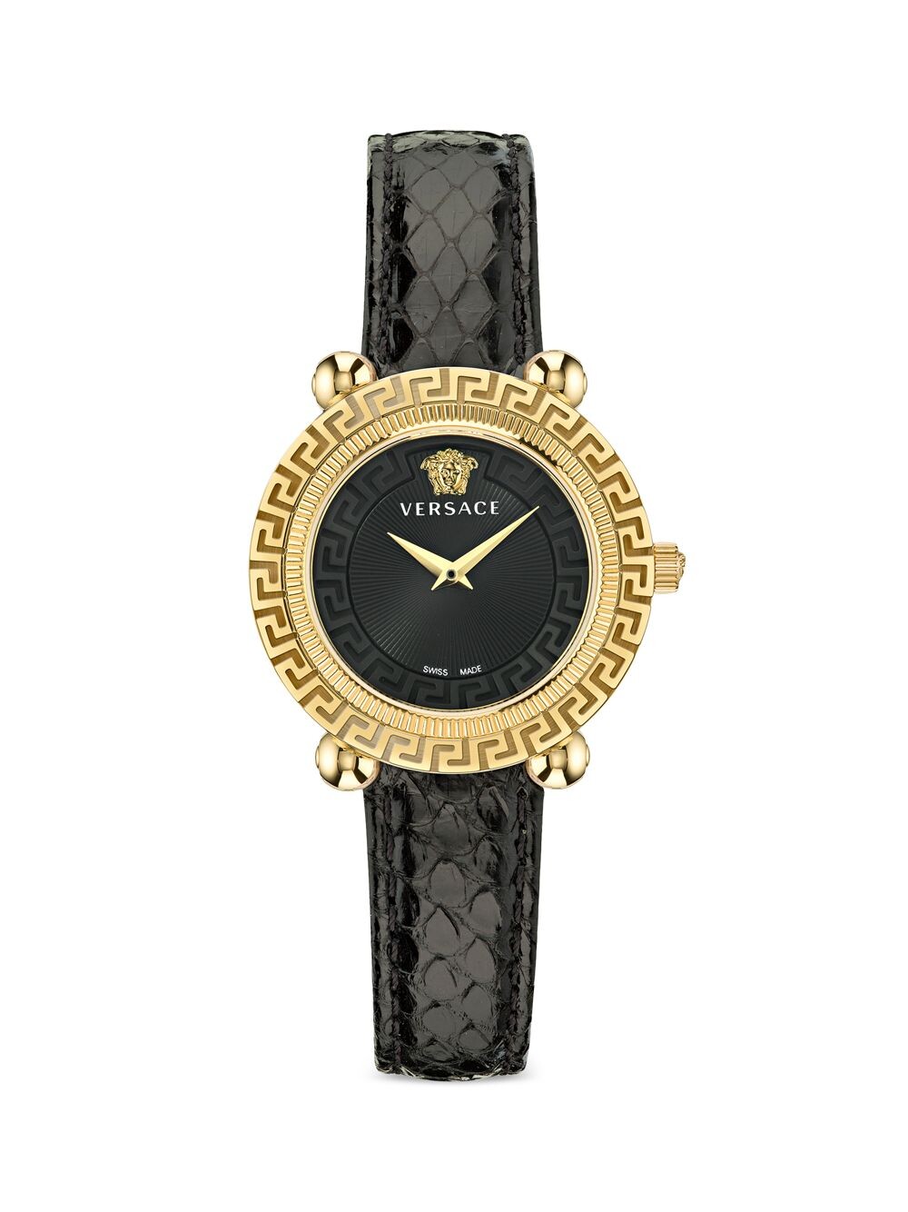 

Часы Greca Twist Goldtone из нержавеющей стали и кожи Versace, черный