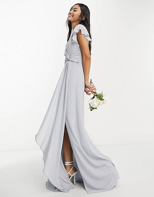 

Серое платье макси с развевающимися рукавами TFNC Bridesmaid, Серый