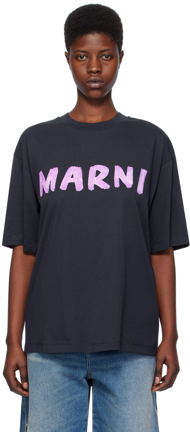 

Темно-синяя футболка с принтом Marni, цвет Blublack