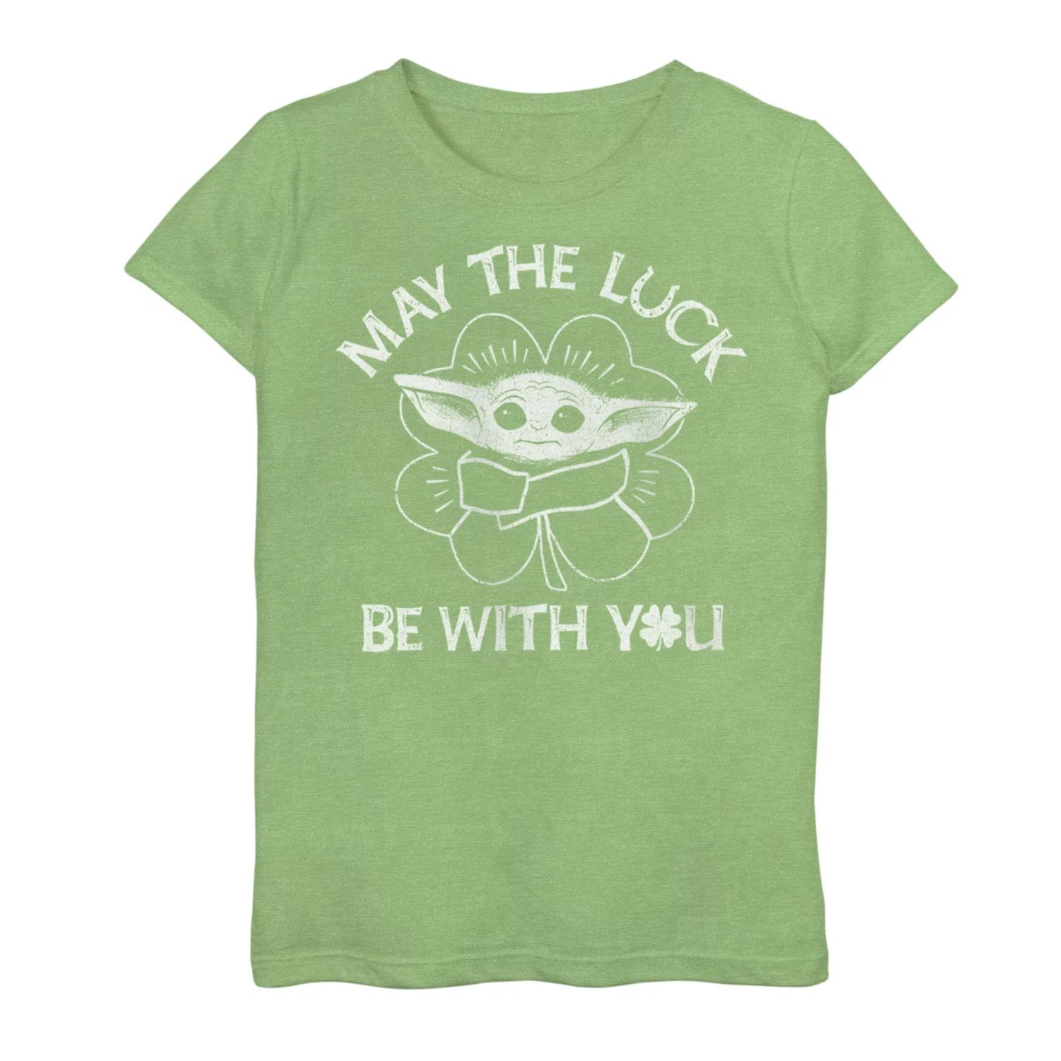 Зеленая футболка с рисунком для девочек 7–16 лет «Звездные войны, мандалорец, да пребудет с тобой удача», Шемрок Грогу, он же Бэби Йода Star Wars шемрок