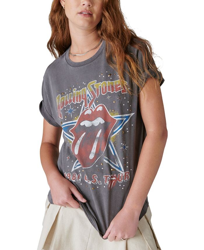 

Женская футболка Rolling Stones Tour, украшенная заклепками Lucky Brand, серебро