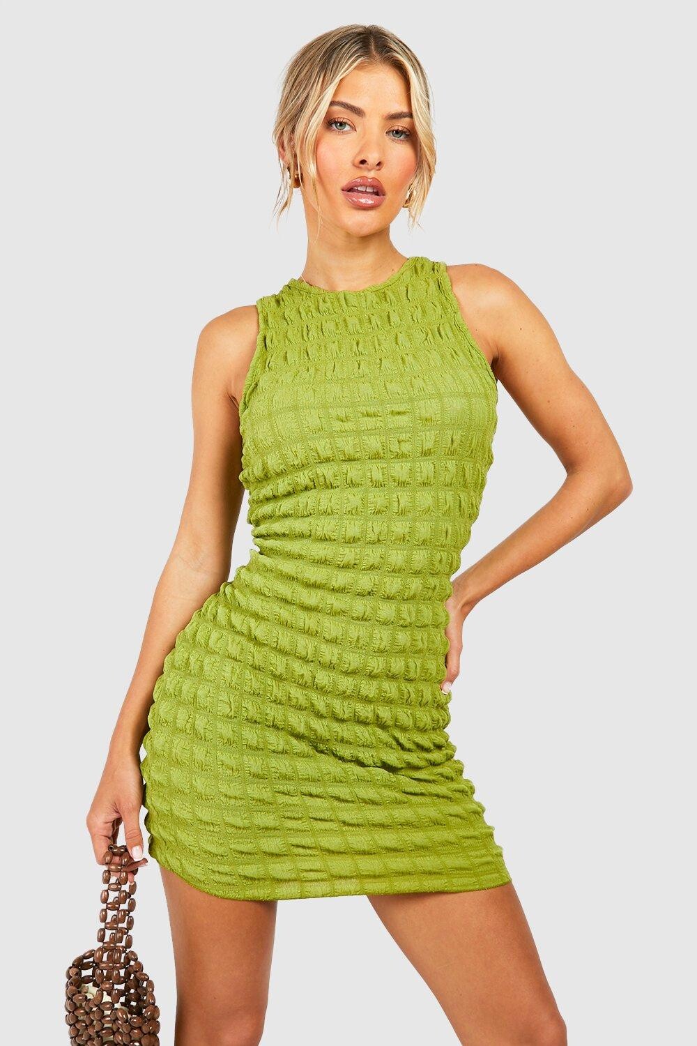 

Мини-платье racer bubble с тектурой Boohoo, оливковый, Зеленый