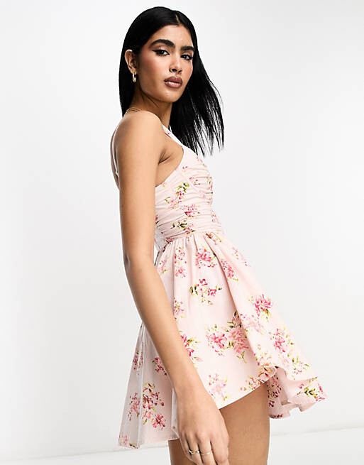

Розовый мини-сарафан с чашечками и корсетом ASOS DESIGN
