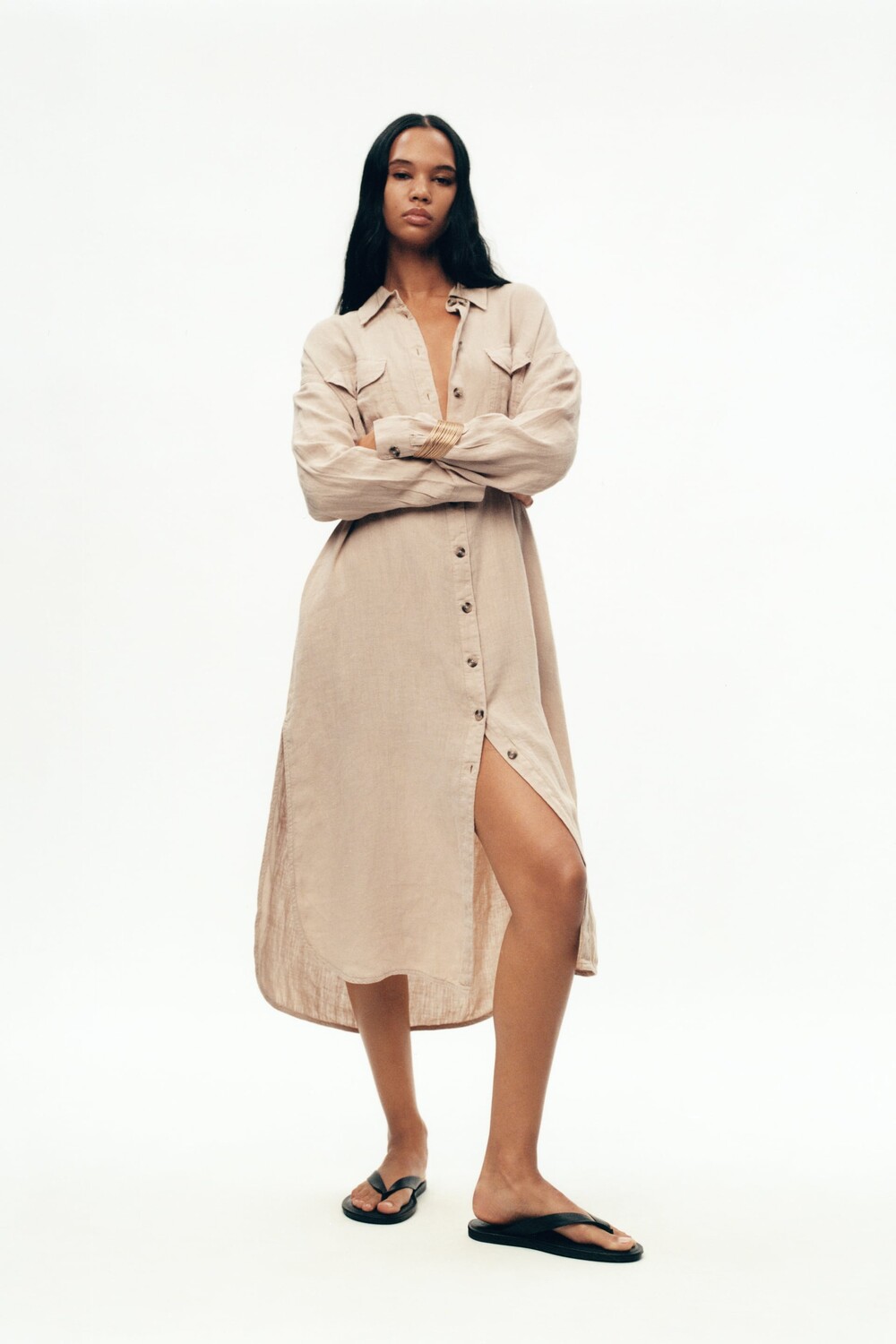 

Платье из льна Zara, бежевый