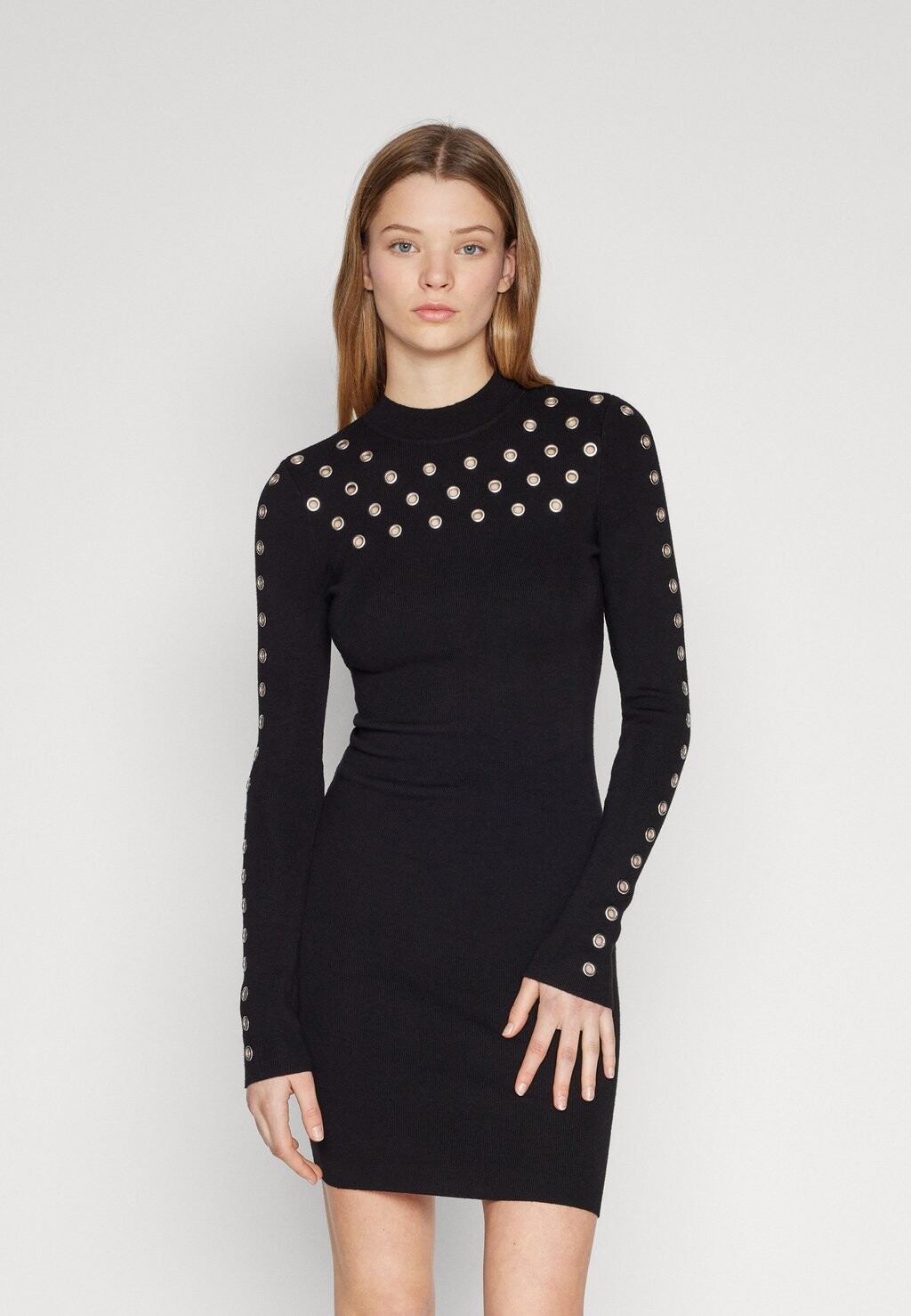 

Трикотажное платье Eyelet Inserts Nesk And Sleeves Perkin Neck Mini Bodycon Dress Even&Odd, цвет black/silver