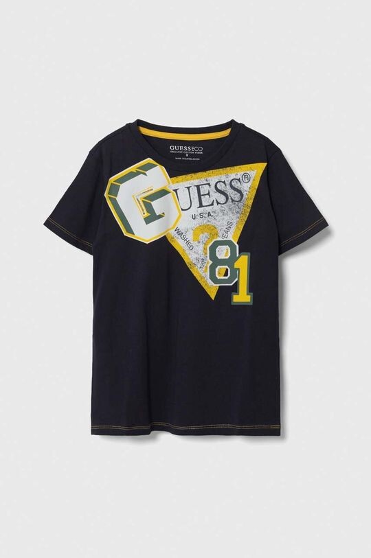 

Детская хлопковая футболка Guess, темно-синий