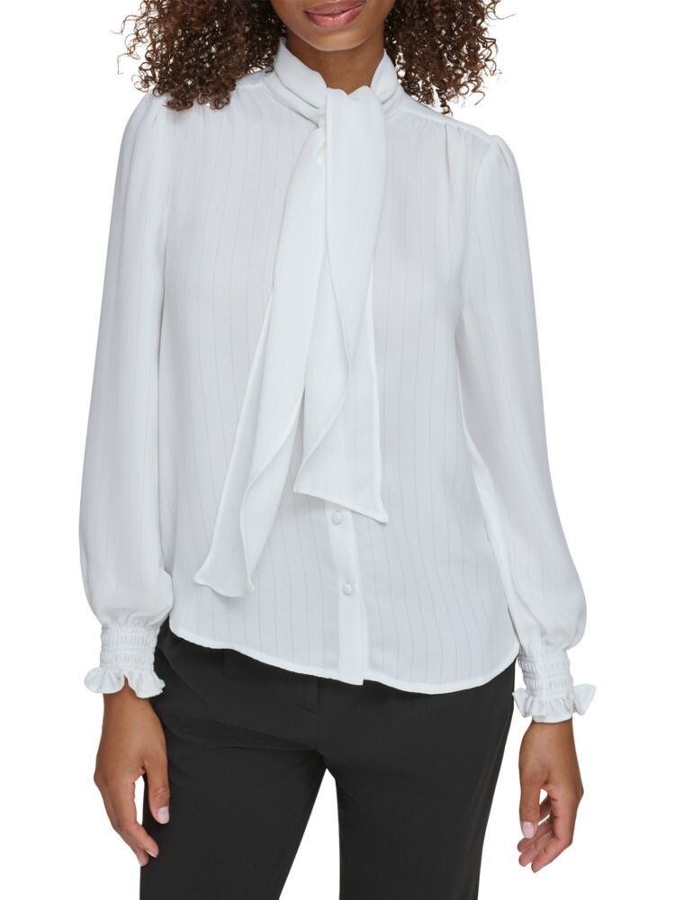 

Блузка в тонкую полоску с завязкой на шее Karl Lagerfeld Paris, цвет Soft White