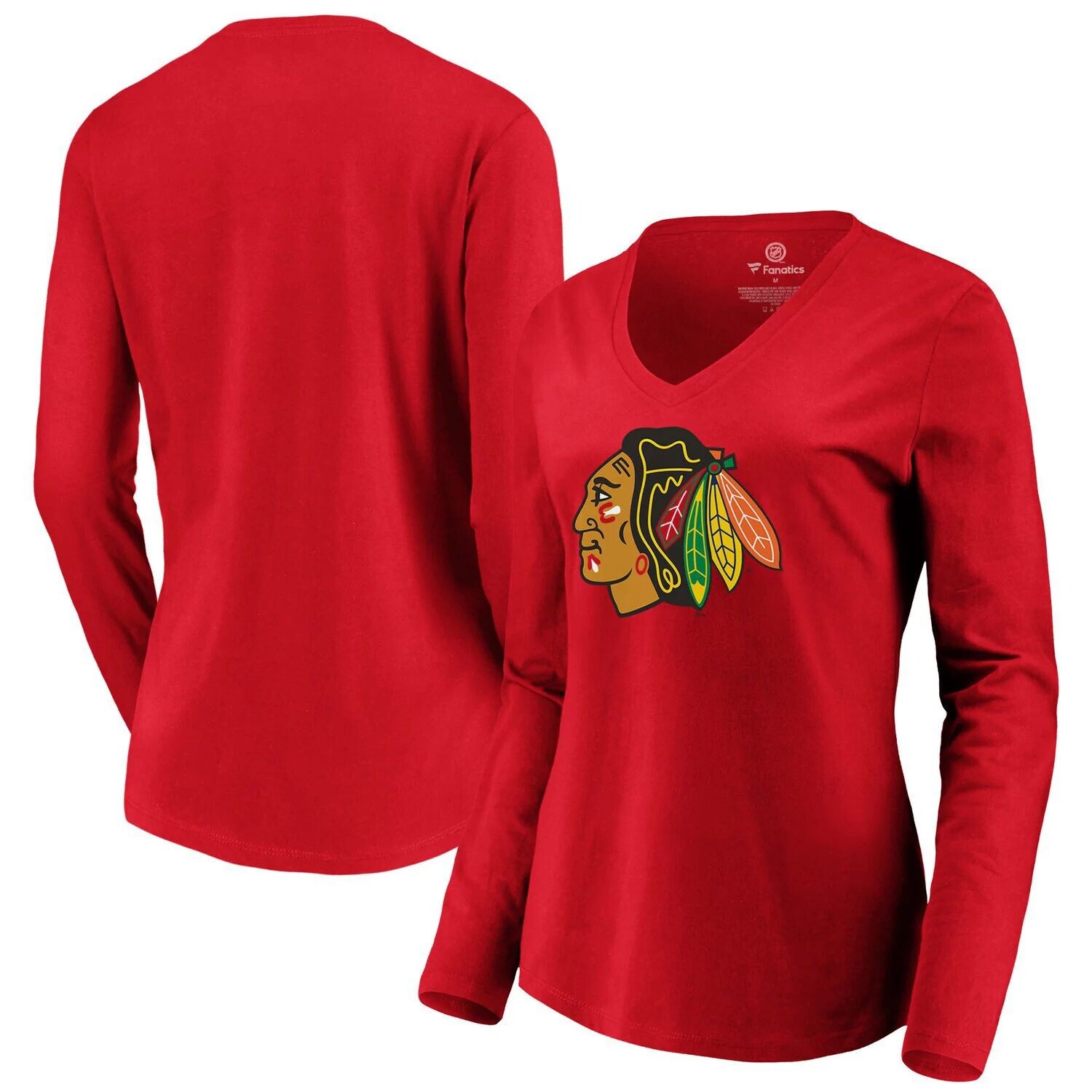 

Женская красная футболка Fanatics с логотипом Chicago Blackhawks и v-образным вырезом с длинными рукавами Fanatics, Красный