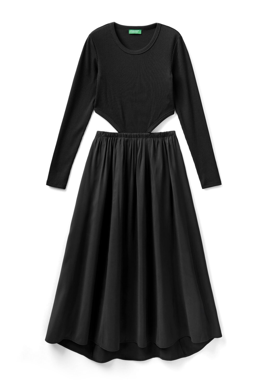 

Летнее платье Long Sleeve Cut Out Detail. Skirt With Elasticated Waist United Colors of Benetton, черный
