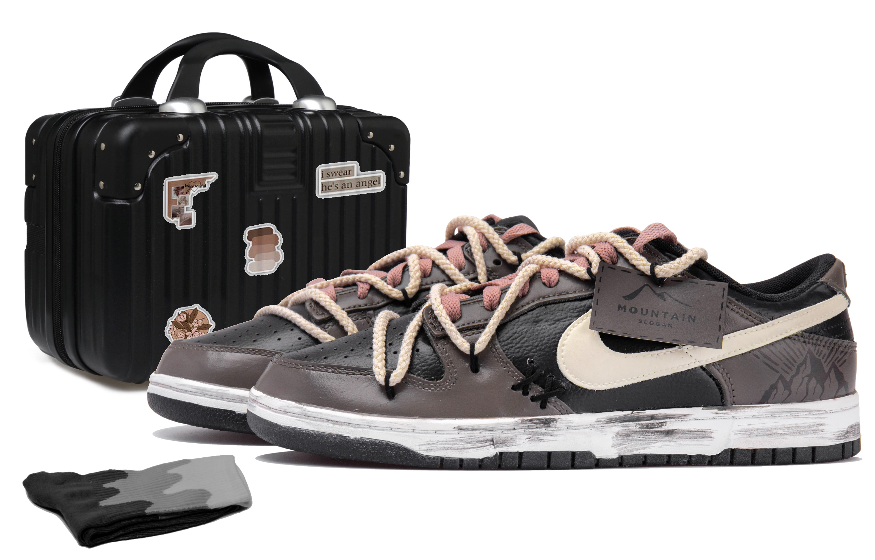 

Кроссовки Nike Dunk Skateboarding Shoes Men Low-top Black/beige/brown, черный/коричневый