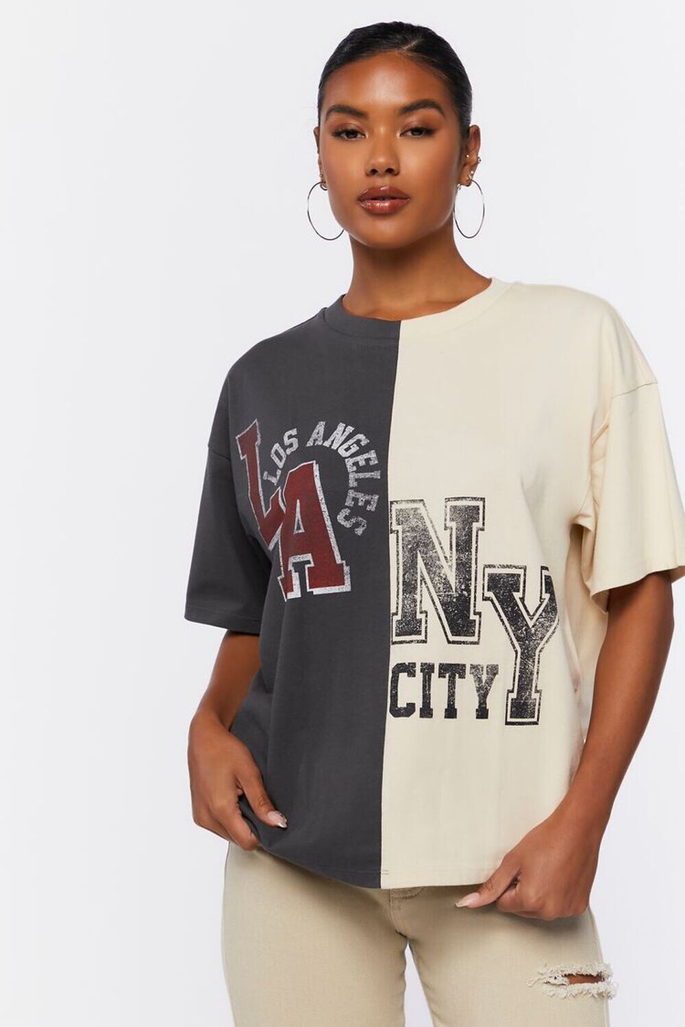

Переработанная футболка с рисунком LA & NY Forever 21, угольный