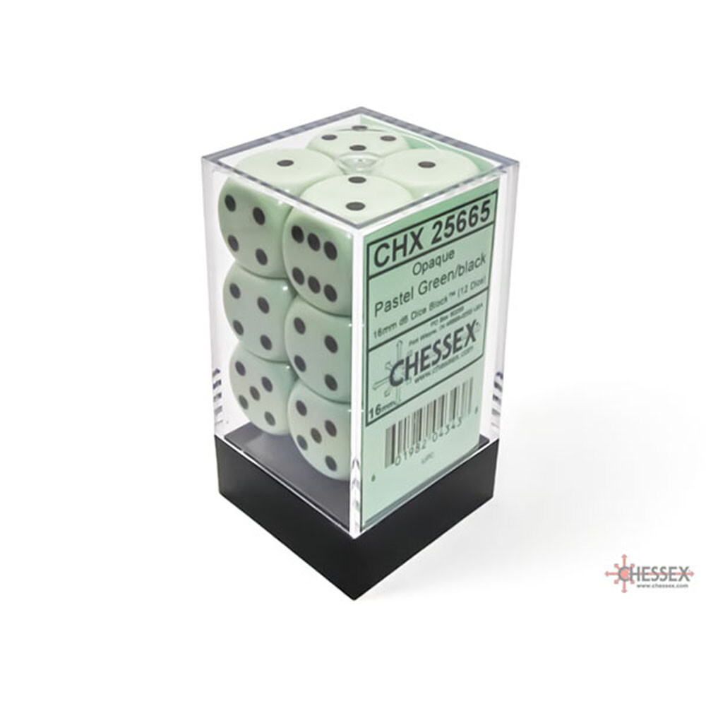 

Аксессуары Chessex Chessex 16mm d6 Dice Set: Opaque - Pastel Green/Black (12)