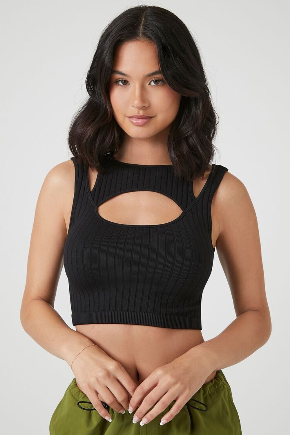 

Комбинированная майка с бесшовным вырезом Forever 21, черный
