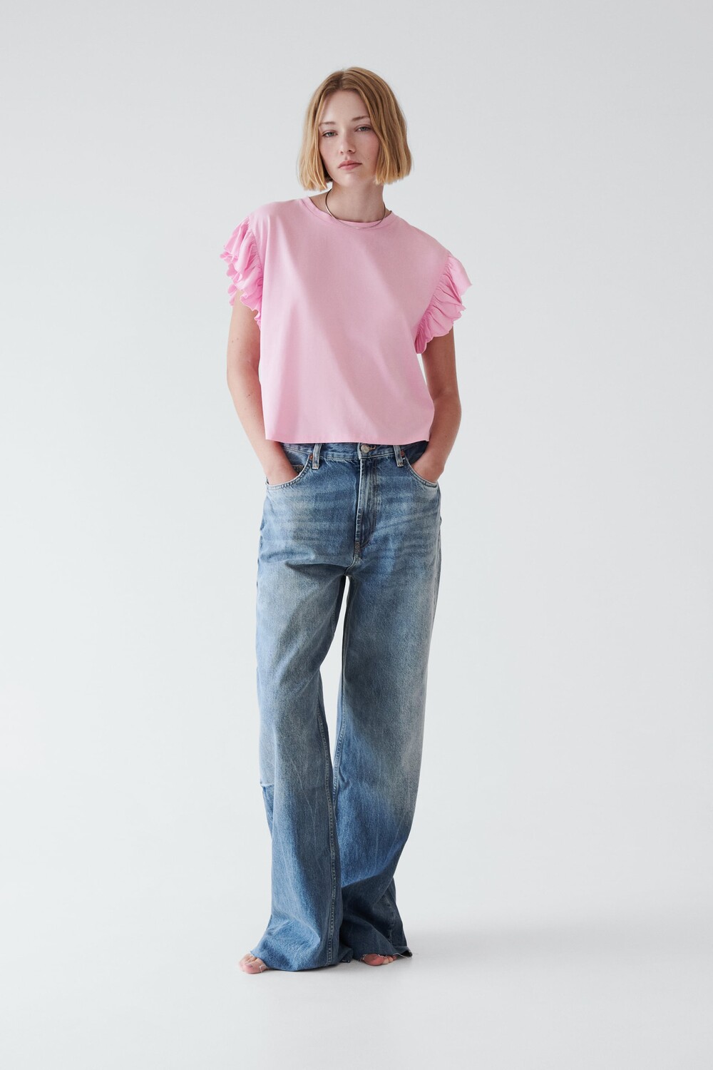 

Футболка с оборками Zara, светло-розовый