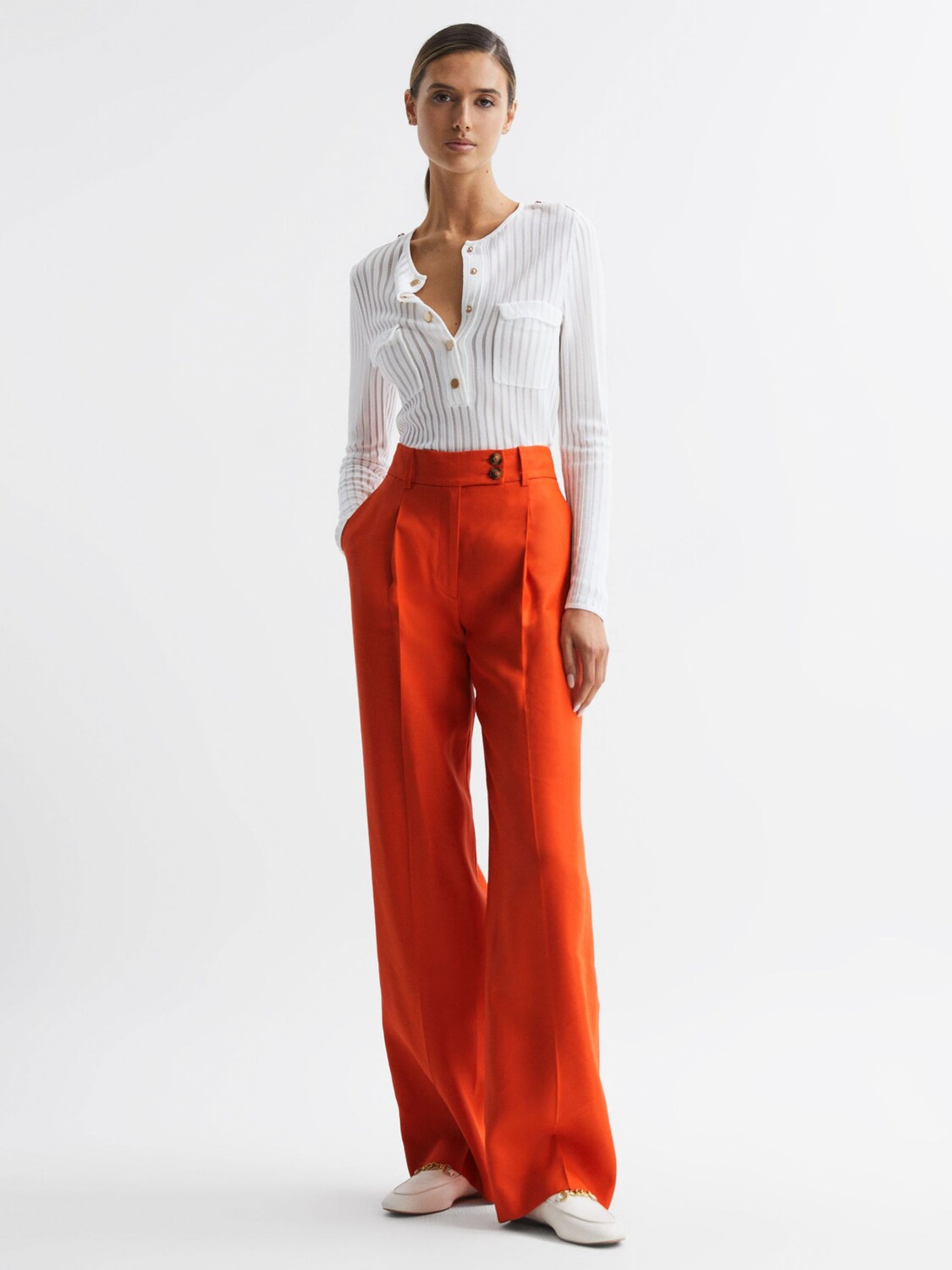 

Широкие льняные брюки Reiss Petite Hollie, оранжевые, Оранжевый