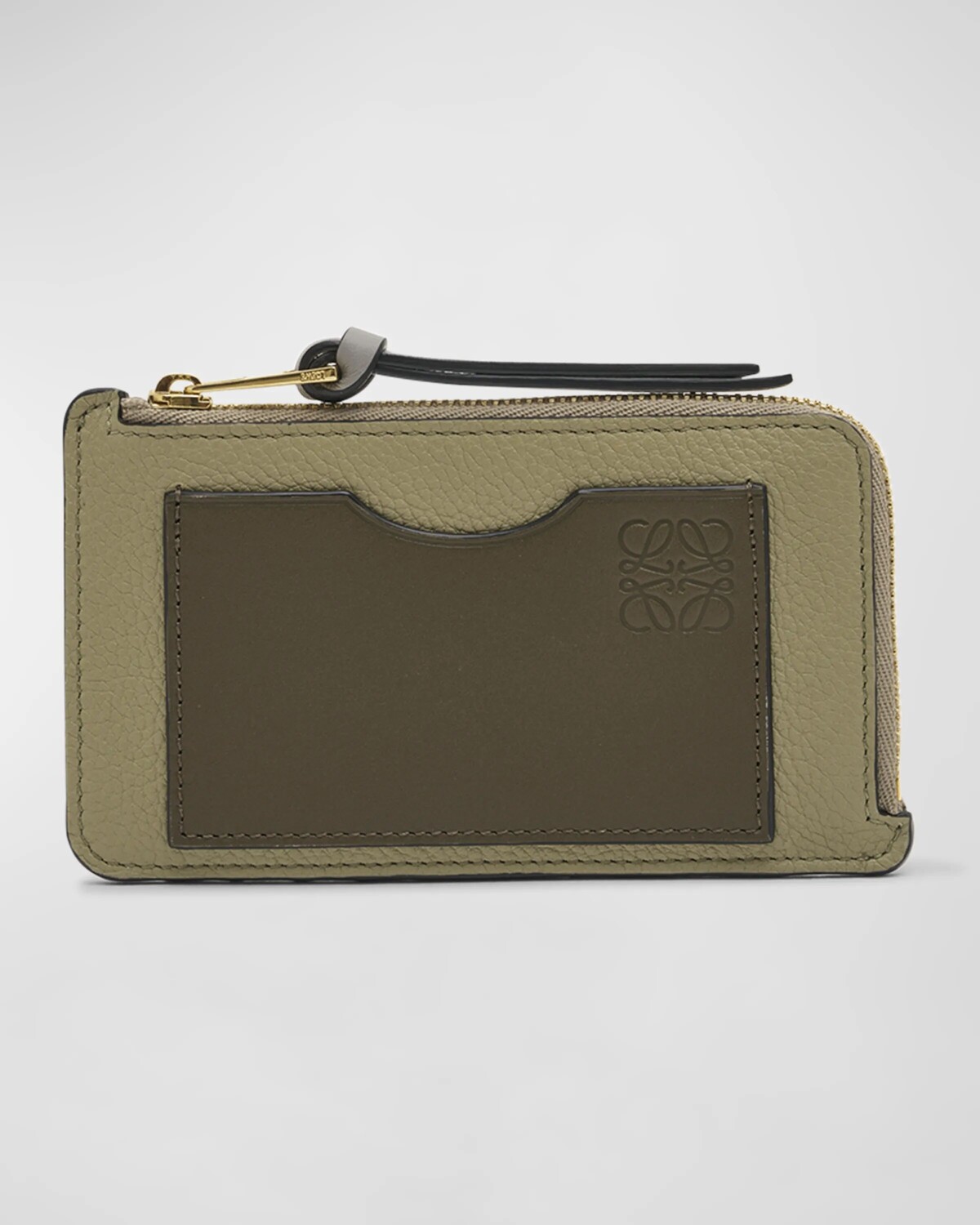 

Футляр для карт на молнии из зерненой кожи Loewe, цвет Sage Khaki