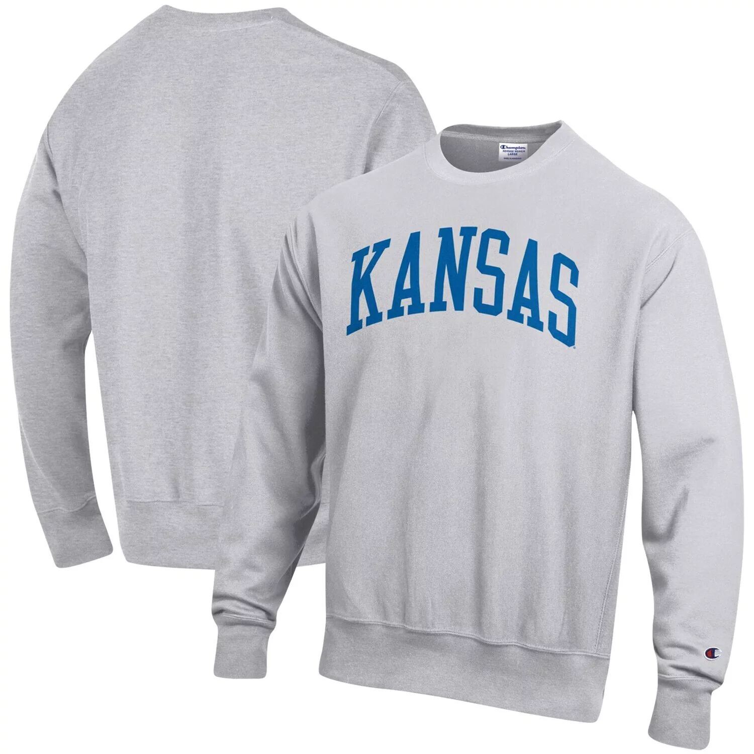 

Мужской пуловер с принтом Champion Heathered Grey Kansas Jayhawks Arch обратного переплетения