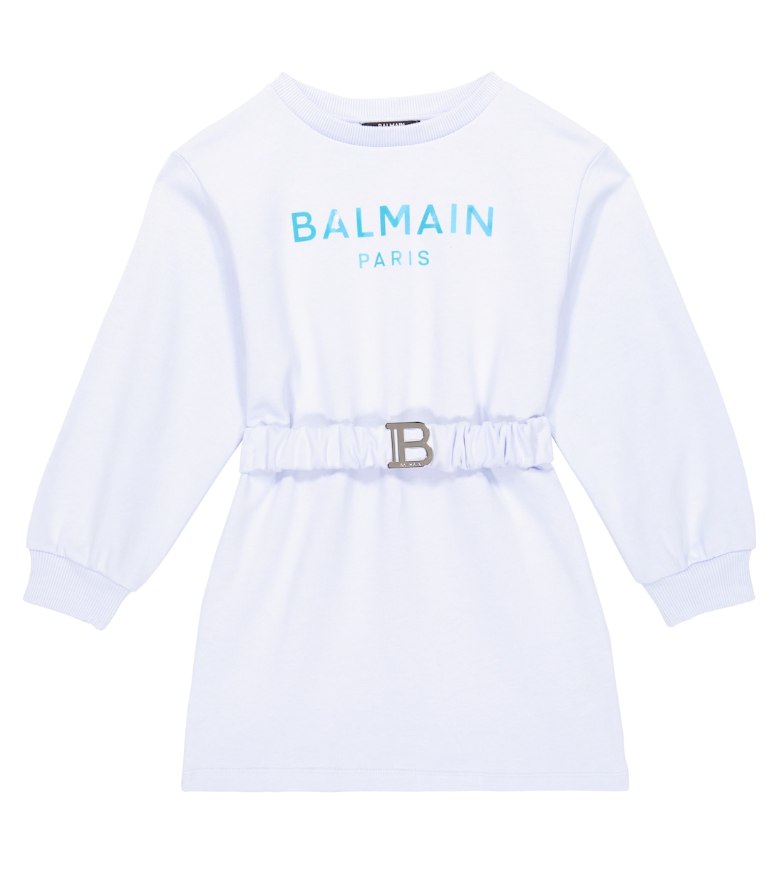 Платье-толстовка из хлопка с поясом и логотипом Balmain, серый платье толстовка из хлопка с логотипом balmain фиолетовый