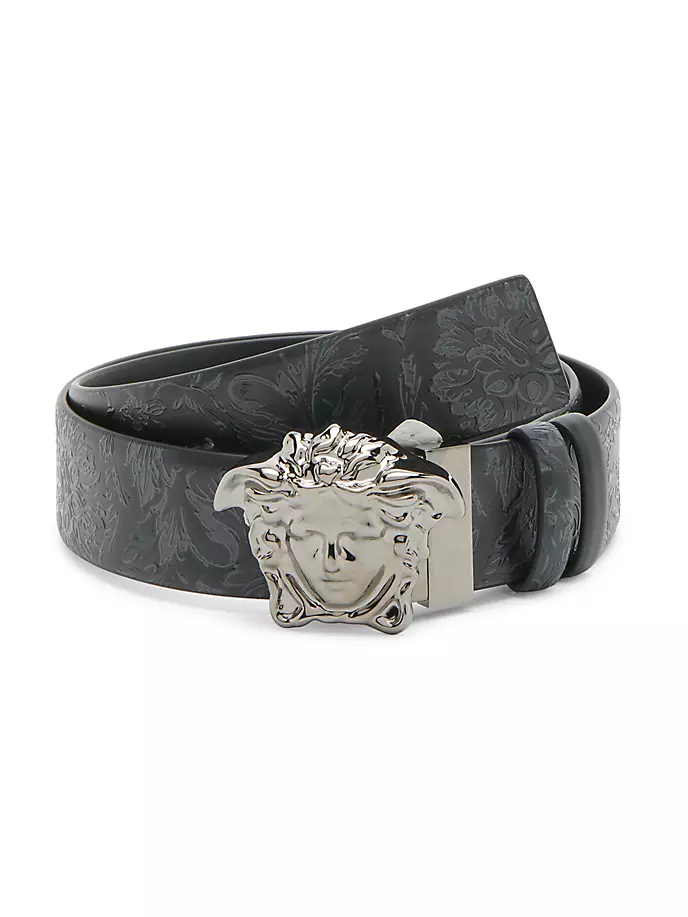 

Двусторонний кожаный ремень с декором Medusa Versace, черный